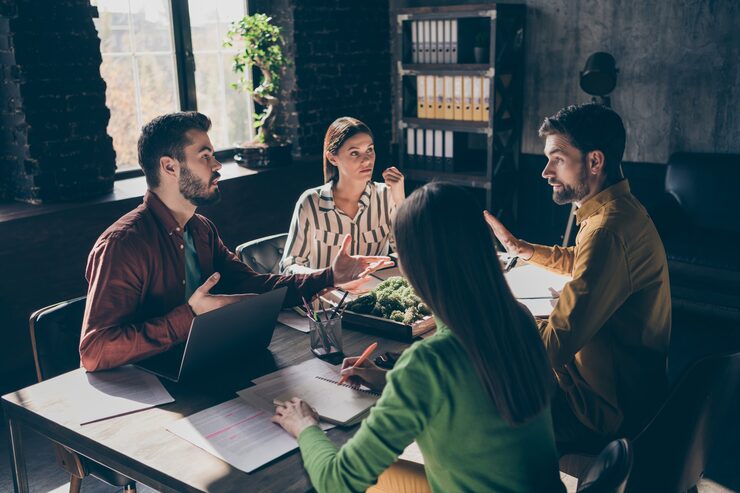 serious skilled professional experienced businesspeople wearing casual formal wear discussing contract agreement financial growth 274222 13874