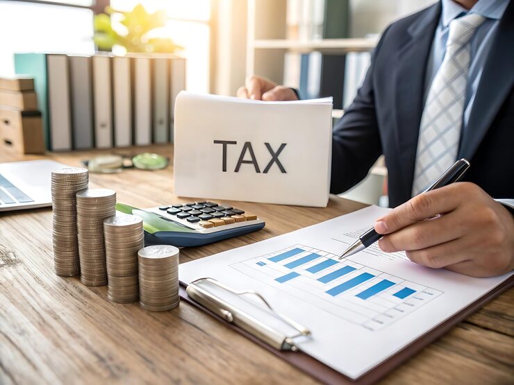 man is writing paper that says tax it 1336851 6618